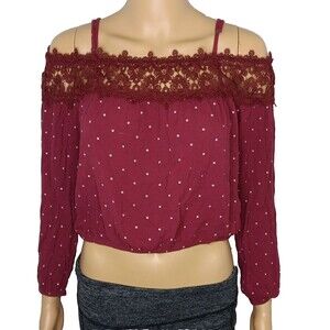 Hollister Women's Small Lace Off the Shoulder Crop Top Long Sleeve Shirt